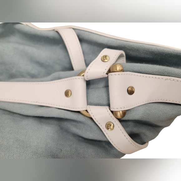 Burberry Prorsum Light Blue Linen & White Leather Large Tote - Picture 9 of 16